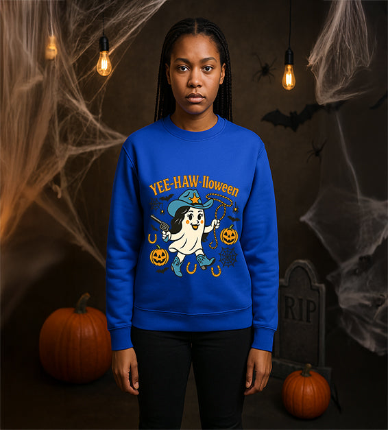 YEE-HAW-lloween Ghost Sweatshirt – Funny Cowgirl Ghost Halloween Pullover