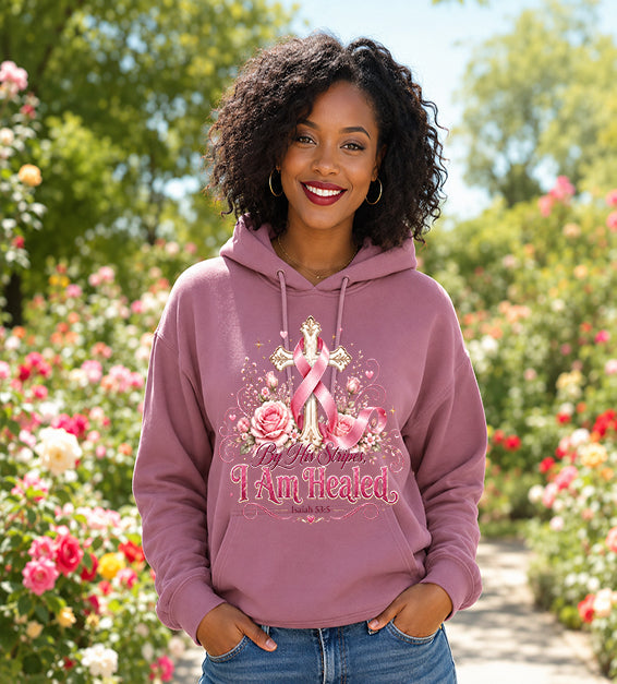 By His Stripes I Am Healed Pink Ribbon Faith Isaiah 53:5 Christian Tee