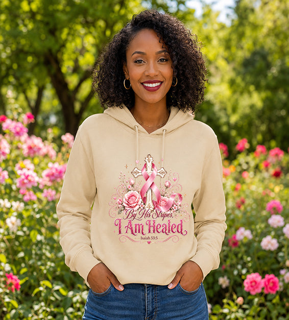 By His Stripes I Am Healed Pink Ribbon Faith Isaiah 53:5 Christian Tee