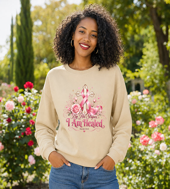 By His Stripes I Am Healed Pink Ribbon Faith Isaiah 53:5 Christian Tee