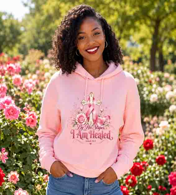 By His Stripes I Am Healed Pink Ribbon Faith Isaiah 53:5 Christian Tee