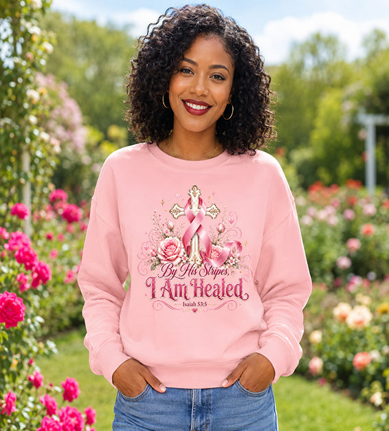 By His Stripes I Am Healed Pink Ribbon Faith Isaiah 53:5 Christian Tee