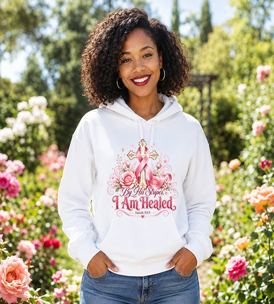 By His Stripes I Am Healed Pink Ribbon Faith Isaiah 53:5 Christian Tee