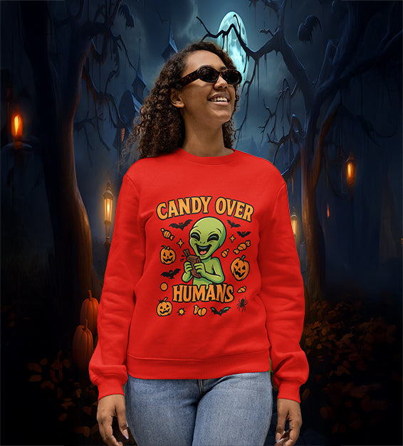Candy Over Humans Halloween Alien Unisex Sweatshirt