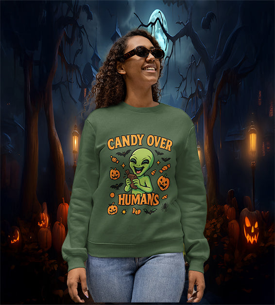 Candy Over Humans Halloween Alien Unisex Sweatshirt