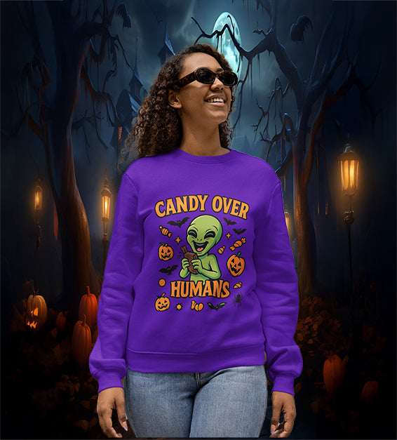 Candy Over Humans Halloween Alien Unisex Sweatshirt