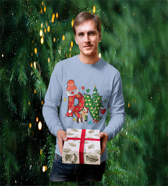Christmas RN Nurse Unisex Long Sleeve Shirt – Festive Holiday Nurse Unisex T-Shirt