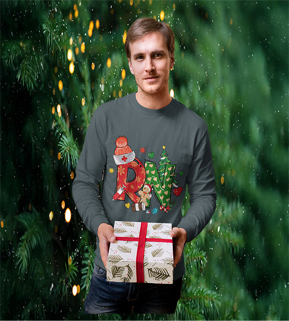 Christmas RN Nurse Unisex Long Sleeve Shirt – Festive Holiday Nurse Unisex T-Shirt