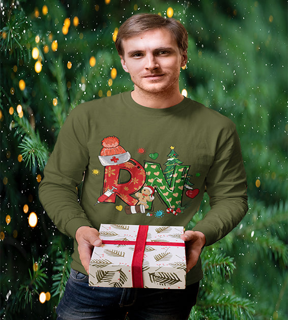 Christmas RN Nurse Unisex Long Sleeve Shirt – Festive Holiday Nurse Unisex T-Shirt