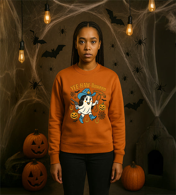 YEE-HAW-lloween Ghost Sweatshirt – Funny Cowgirl Ghost Halloween Pullover