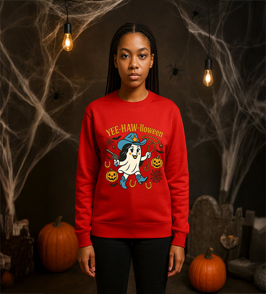 YEE-HAW-lloween Ghost Sweatshirt – Funny Cowgirl Ghost Halloween Pullover