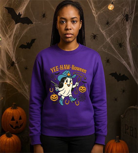 YEE-HAW-lloween Ghost Sweatshirt – Funny Cowgirl Ghost Halloween Pullover