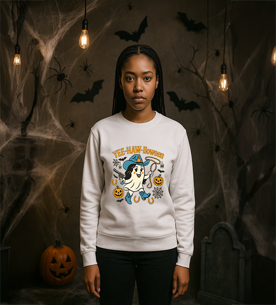 YEE-HAW-lloween Ghost Sweatshirt – Funny Cowgirl Ghost Halloween Pullover
