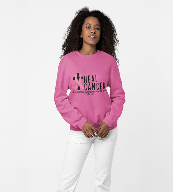 Faith Strength Pink Ribbon Awareness Sweatshirt – Inspirational Scripture Luke1:37