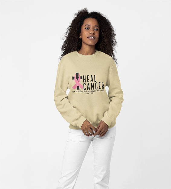 Faith Strength Pink Ribbon Awareness Sweatshirt – Inspirational Scripture Luke1:37