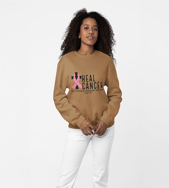 Faith Strength Pink Ribbon Awareness Sweatshirt – Inspirational Scripture Luke1:37