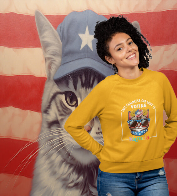 This Childless Cat Lady Is Voting Kamala Sweatshirt – Funny Patriotic Cat Graphic Pullover