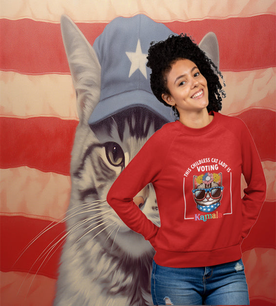 This Childless Cat Lady Is Voting Sweatshirt – Funny Patriotic Cat Graphic Pullover
